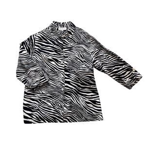 Jones New York Linen Zebra Print Women's Button Down 1X